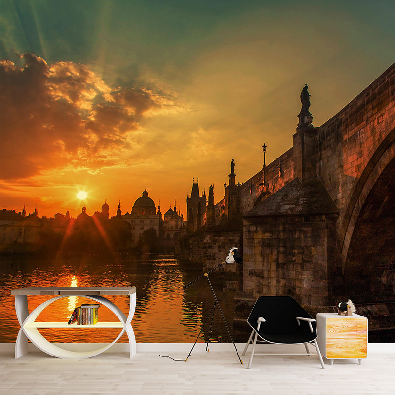 Stone Bridge Architecture Wall Mural Stain Resistant for Bedroom