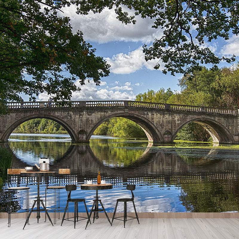 Contemporary Stone Bridge Architecture Mural Wallpaper Stain Resistant for Sitting Room
