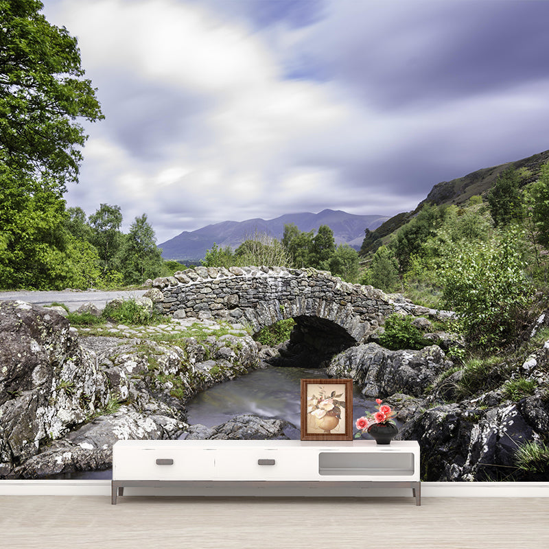 Contemporary Stone Bridge Architecture Mural Wallpaper Stain Resistant for Sitting Room