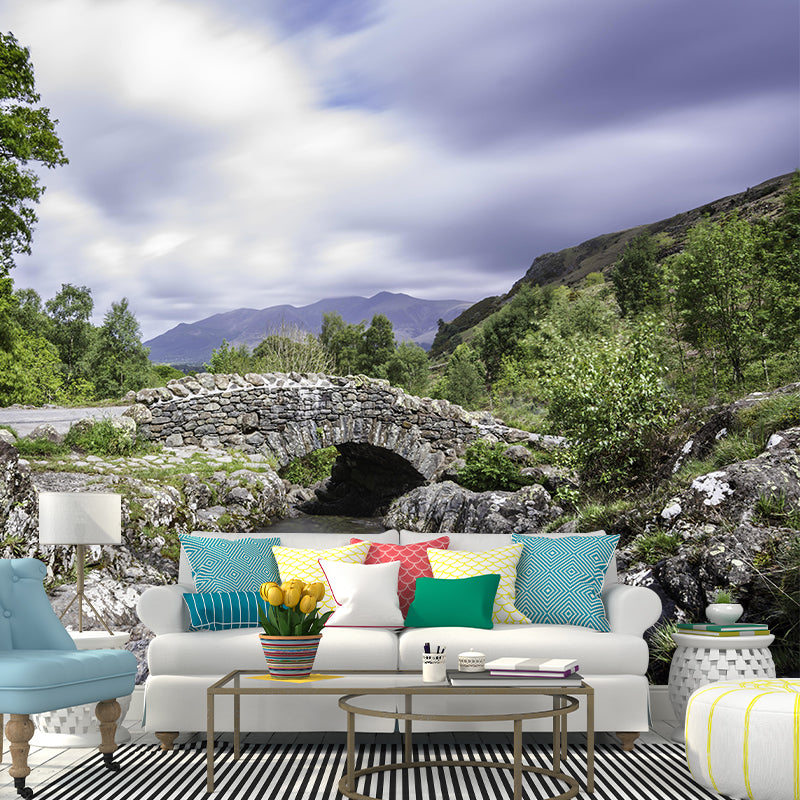 Contemporary Stone Bridge Architecture Mural Wallpaper Stain Resistant for Sitting Room