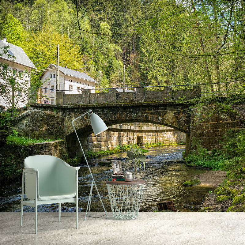 Customized Stone Bridge Architecture Mural Stain Resistant for Living Room