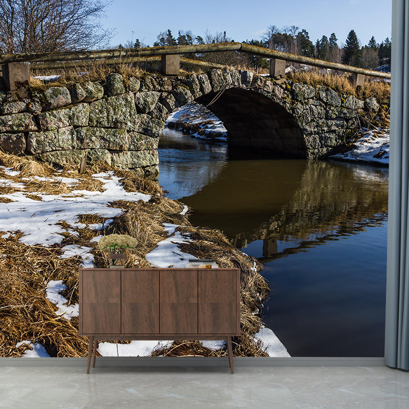 Customized Stone Bridge Architecture Mural Stain Resistant for Living Room