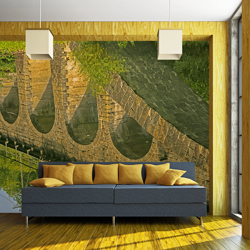 Customized Stone Bridge Architecture Mural Stain Resistant for Living Room