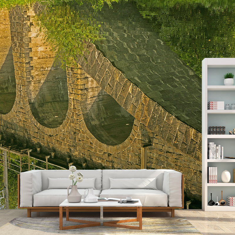 Customized Stone Bridge Architecture Mural Stain Resistant for Living Room
