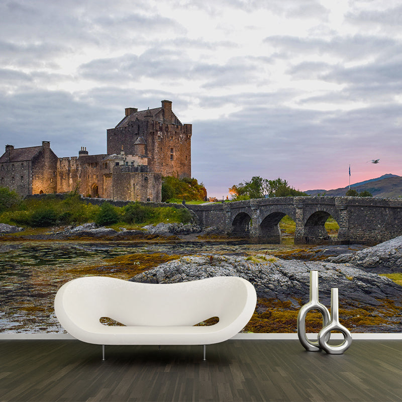 Contemporary Stone Bridge Architecture Mural Stain Resistant for Study Room