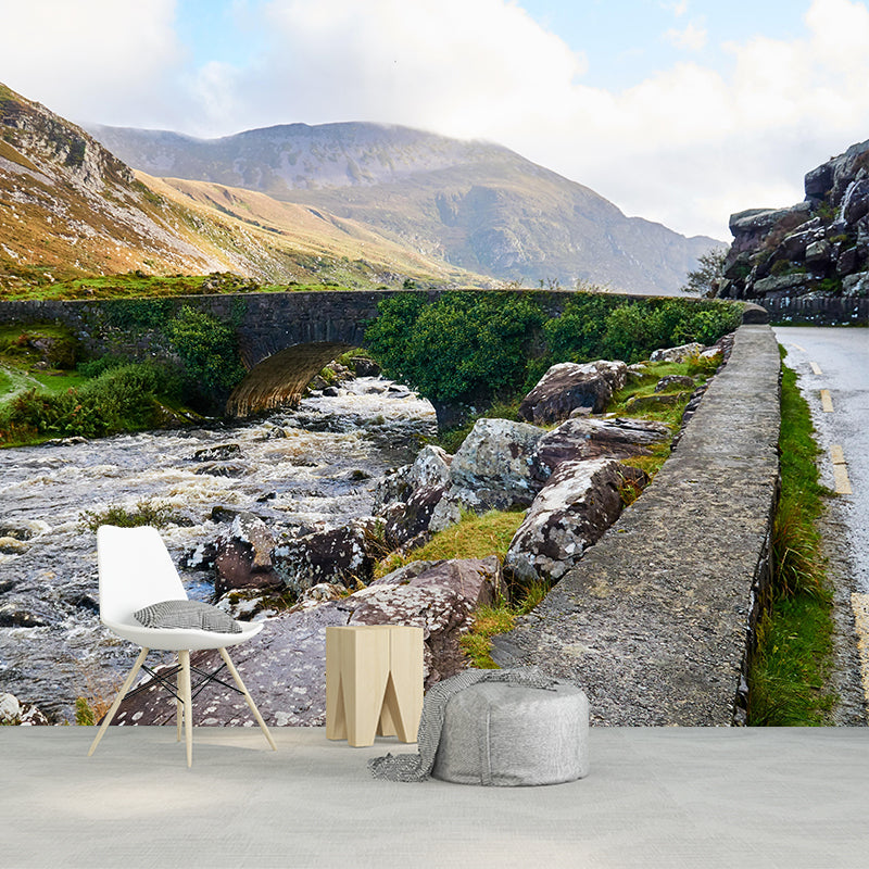 Contemporary Stone Bridge Architecture Mural Stain Resistant for Study Room