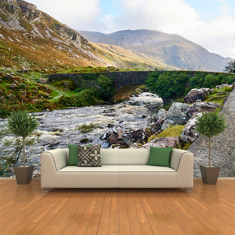 Contemporary Stone Bridge Architecture Mural Stain Resistant for Study Room