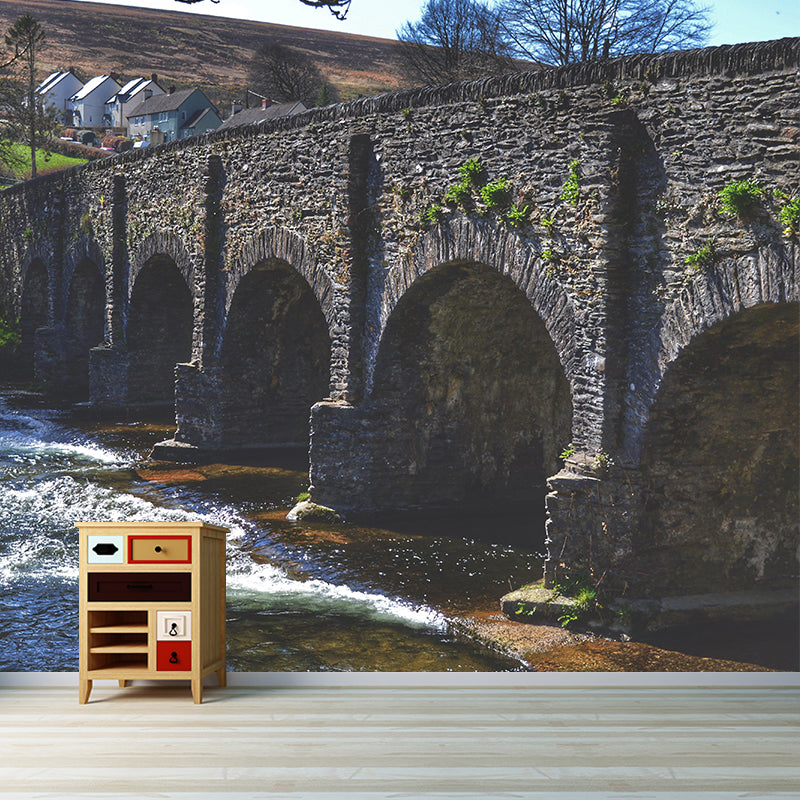 Contemporary Stone Bridge Wallpaper Architecture Mural Stain Resistant for Bedroom
