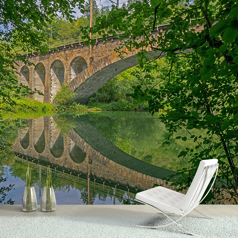 Contemporary Stone Bridge Wallpaper Architecture Mural Stain Resistant for Bedroom