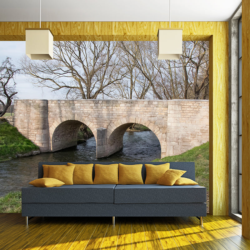 Contemporary Stone Bridge Architecture Mural Wallpaper Stain Resistant for Study Room