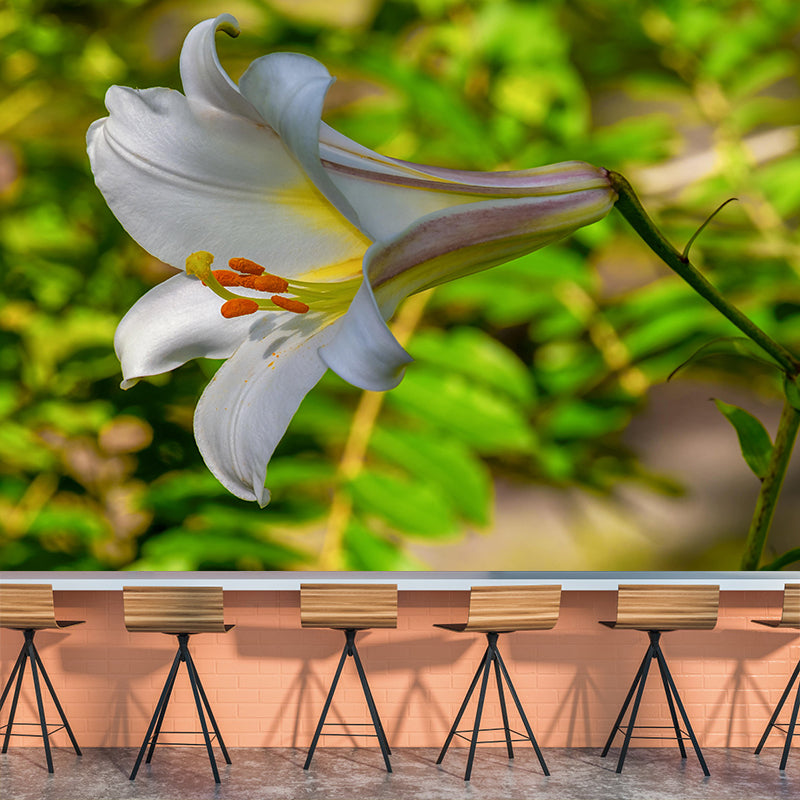 Customized Lily Mural Wall Covering Eco-friendly Wallpaper for Bedroom