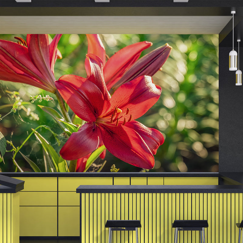 Customized Lily Mural Wall Covering Eco-friendly Wallpaper for Bedroom