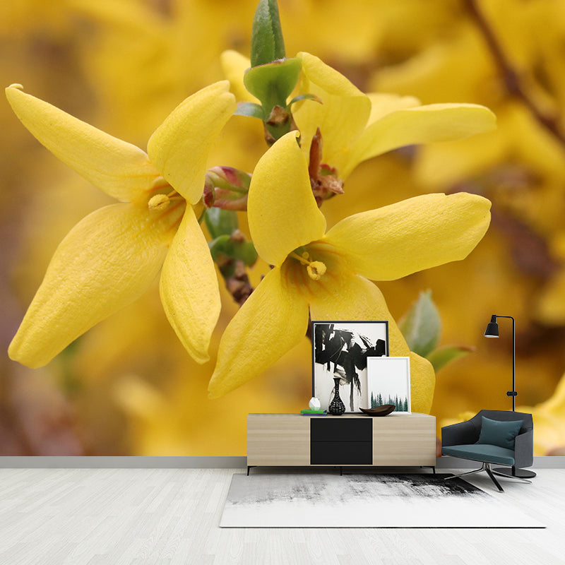 Customized Forsythia Mural Wall Covering Eco-friendly Wallpaper for Bedroom