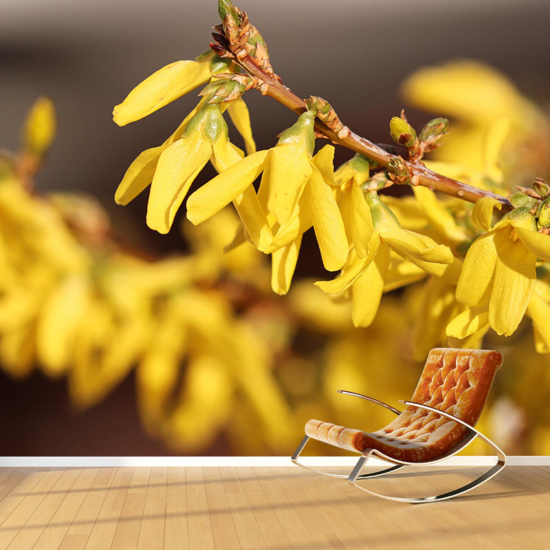 Customized Forsythia Mural Wall Covering Eco-friendly Wallpaper for Bedroom