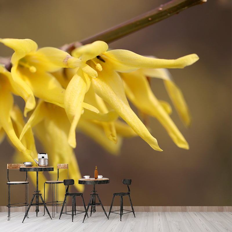 Customized Forsythia Mural Wall Covering Eco-friendly Wallpaper for Bedroom