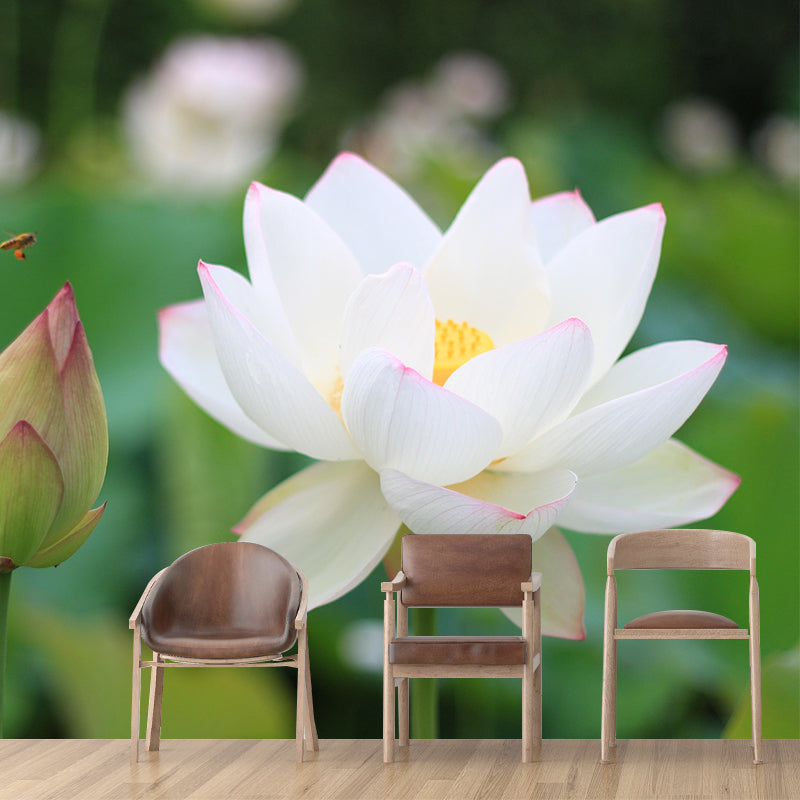 Customized Lotus Mural Wall Covering Eco-friendly Wallpaper for Bedroom