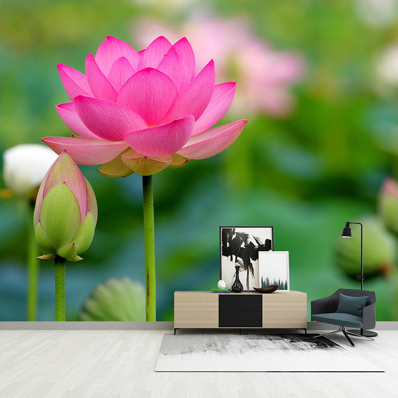 Customized Lotus Mural Wall Covering Eco-friendly Wallpaper for Bedroom