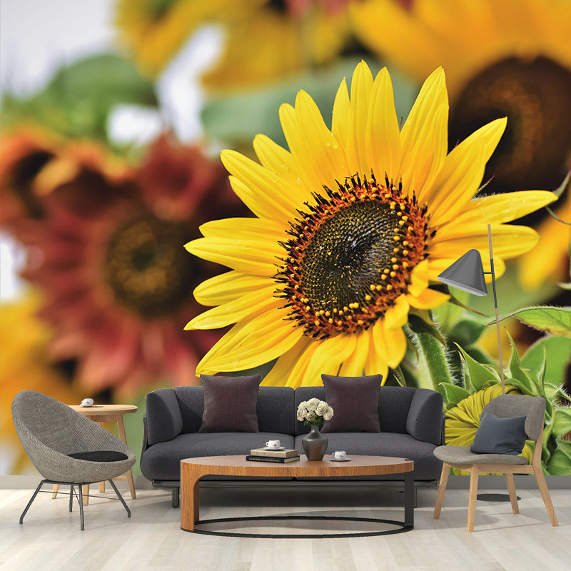 Customized Sunflower Mural Wall Covering Eco-friendly Wallpaper for Bedroom