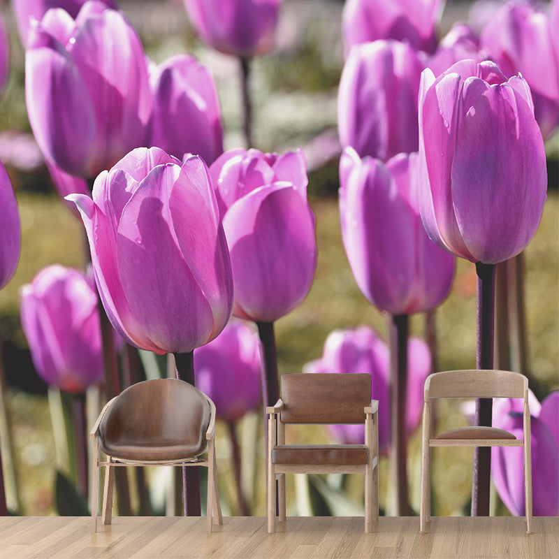 Customized Tulips Mural Wall Covering Eco-friendly Wallpaper for Bedroom