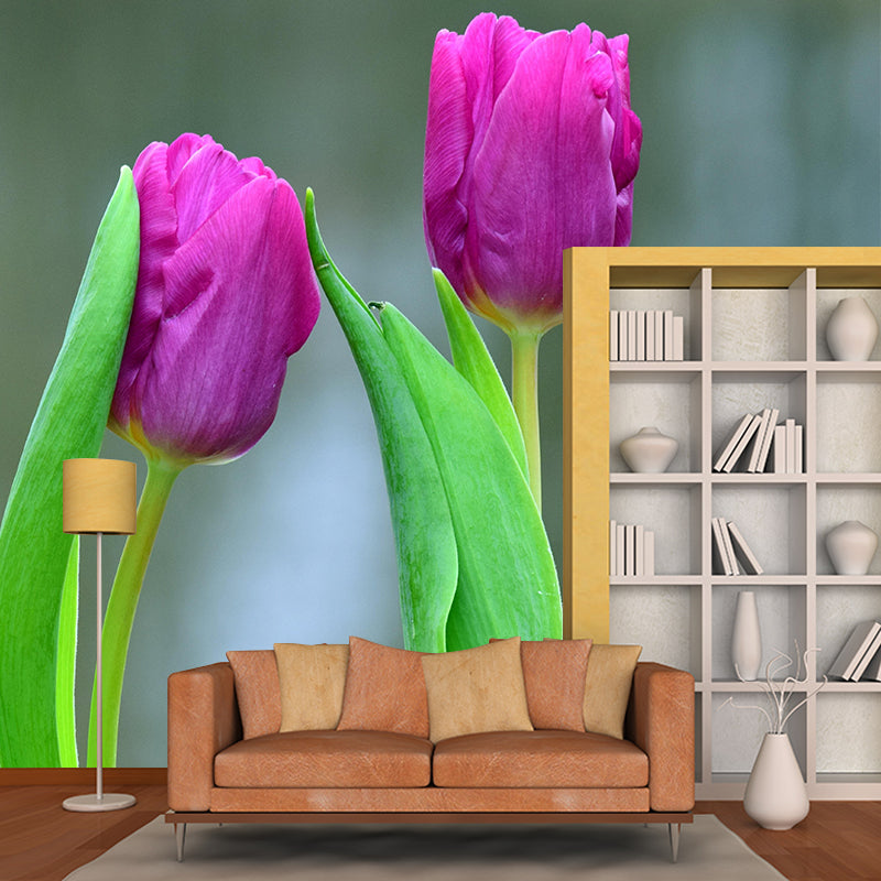 Customized Tulips Mural Wall Covering Eco-friendly Wallpaper for Bedroom