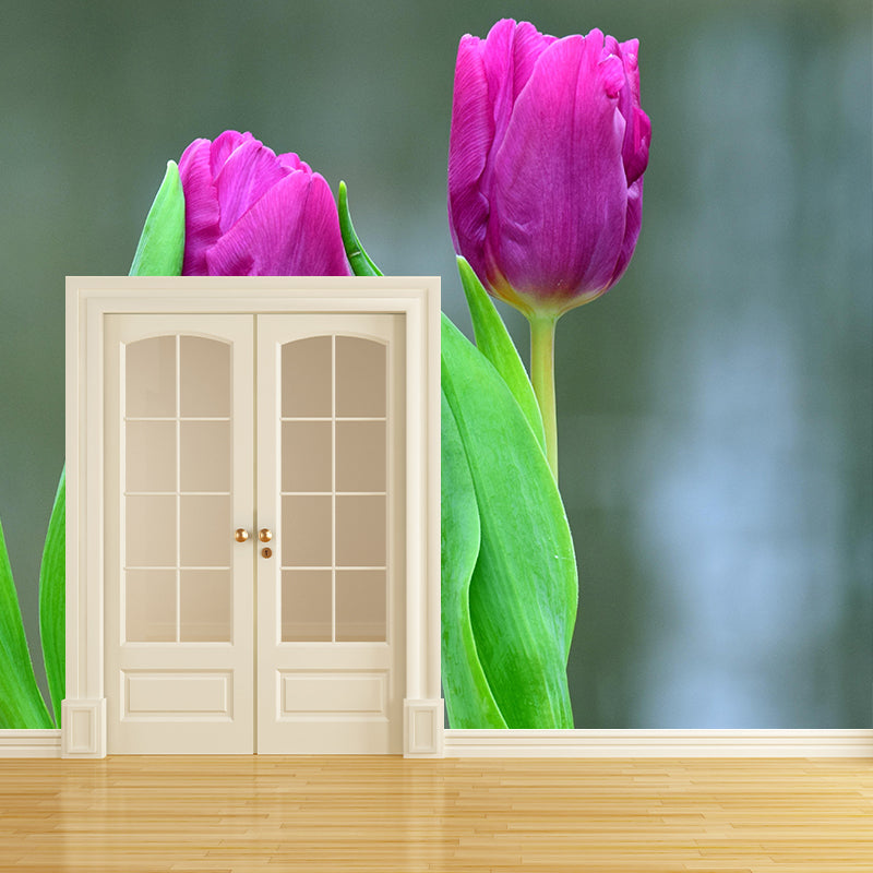 Customized Tulips Mural Wall Covering Eco-friendly Wallpaper for Bedroom