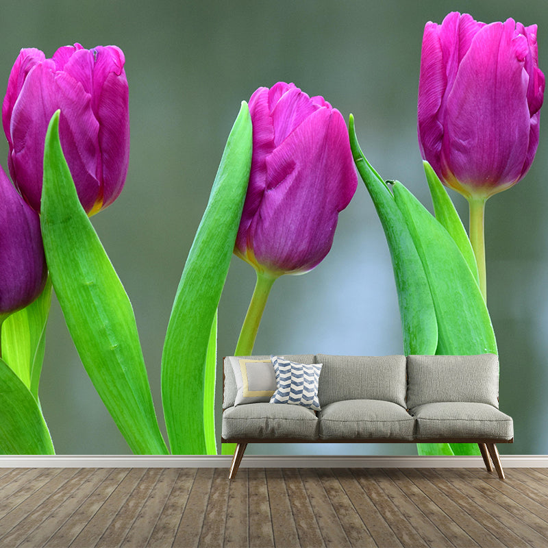 Customized Tulips Mural Wall Covering Eco-friendly Wallpaper for Bedroom
