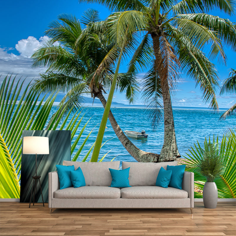 Tropical Trees Mural Moisture Resistant Wall Covering for Dining Room, Custom Size Available