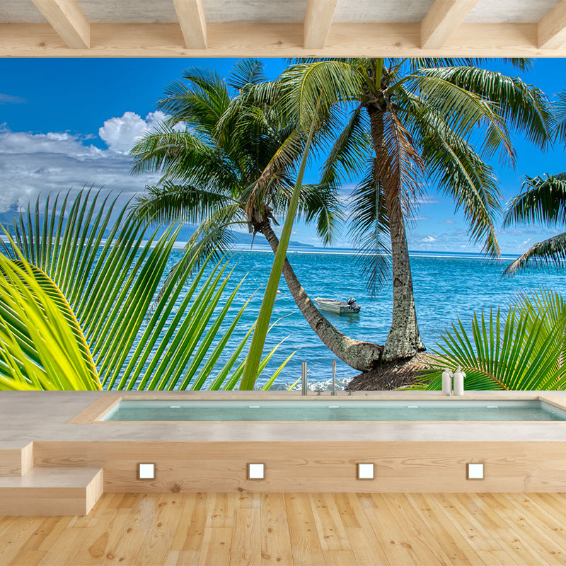 Tropical Trees Mural Moisture Resistant Wall Covering for Dining Room, Custom Size Available