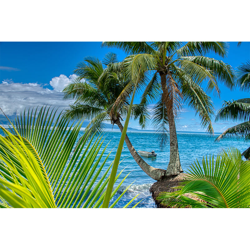 Tropical Trees Mural Moisture Resistant Wall Covering for Dining Room, Custom Size Available