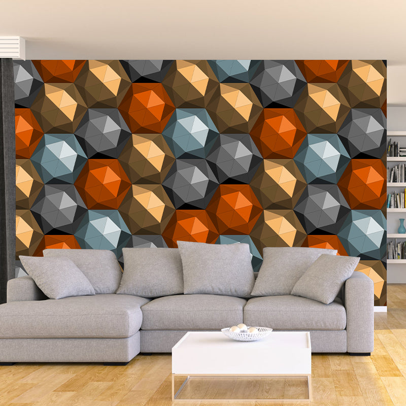 Geometric Shape Mural Wallpaper Moisture Resistant for Sitting Room, Waterproofing