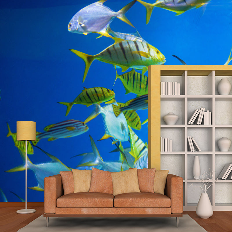 Blue Seabed Mural Wallpaper Wall Covering Mildew Resistant for Sleeping Room