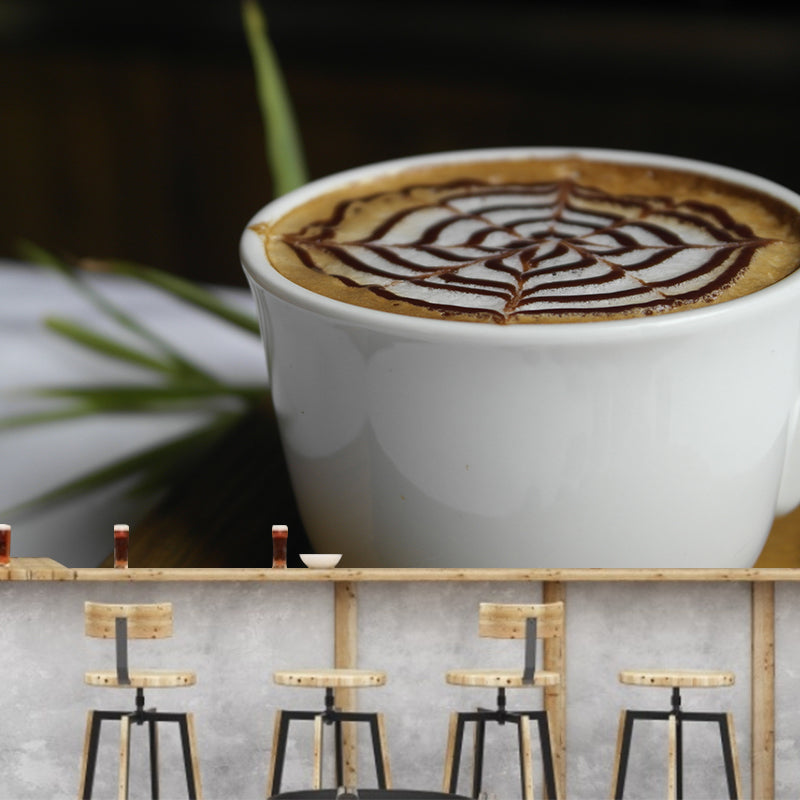 Aroma Coffee Mural Wallpaper Stain Resistant Wall Decor for Coffee Shop, Customized Size