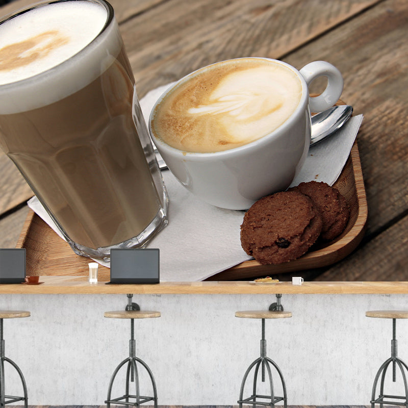 Aroma Coffee Mural Wallpaper Stain Resistant Wall Decor for Coffee Shop, Customized Size