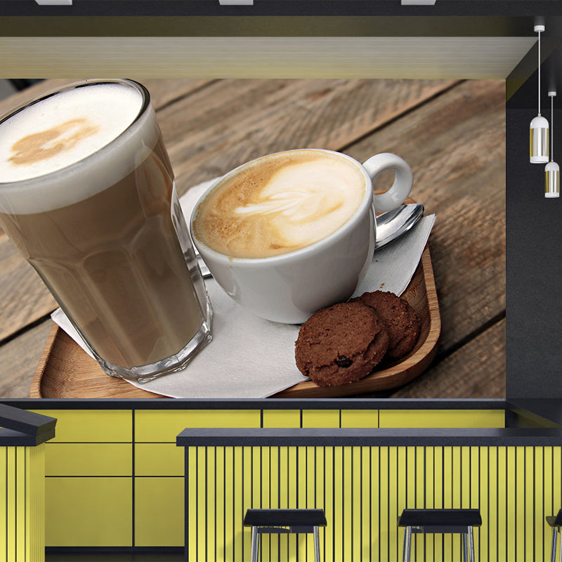 Aroma Coffee Mural Wallpaper Stain Resistant Wall Decor for Coffee Shop, Customized Size