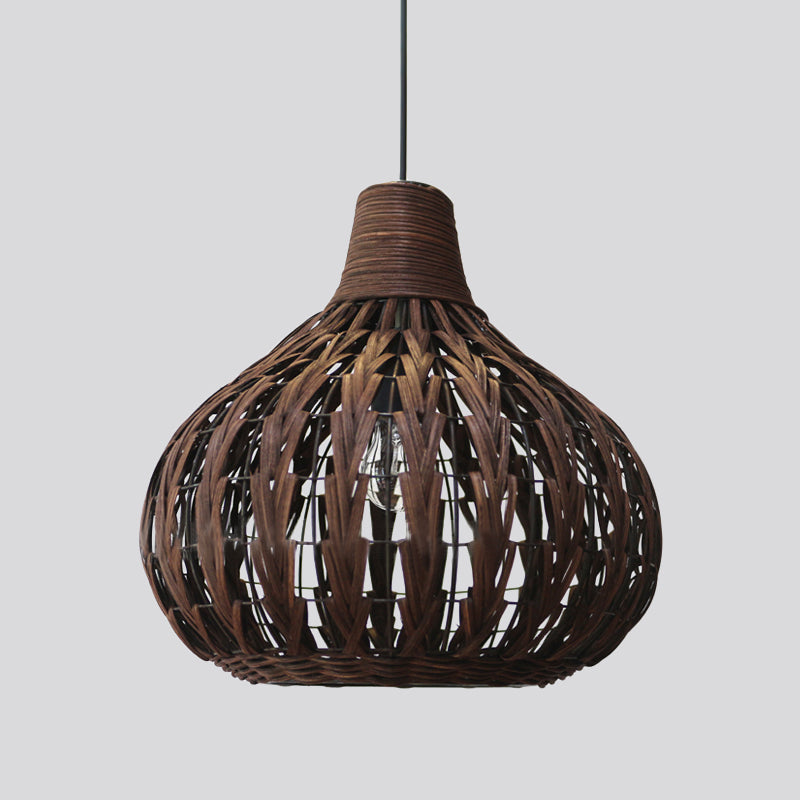 Teardrop Hanging Light Asian Rattan 14"/23.5" Wide 1 Head Coffee Suspended Lighting Fixture