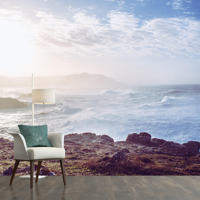 Sea Mural Horizontal Photography Modernism Wall Decor for Bathroom