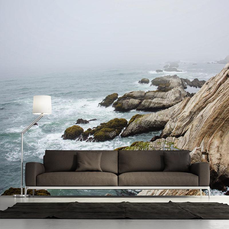 Customized Sea Wall Mural Modernism Mildew Resistant Wall Decor for Bathroom