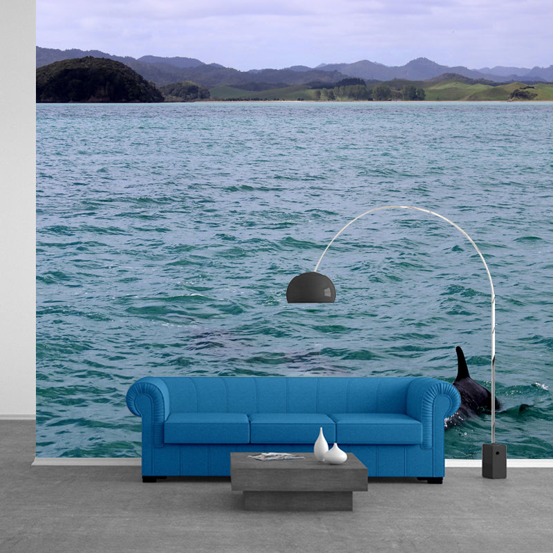 Customized Sea Wall Mural Modernism Mildew Resistant Wall Decor for Bathroom