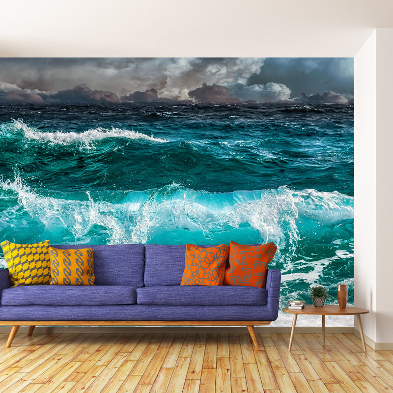 Customized Sea Wall Mural Modernism Mildew Resistant Wall Decor for Bathroom