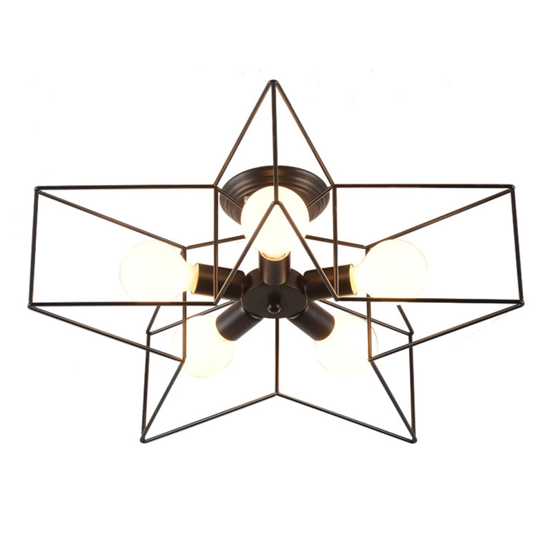 Plafonnier industriel rétro semi - encastré en fer forgé étoile pour espaces intérieurs