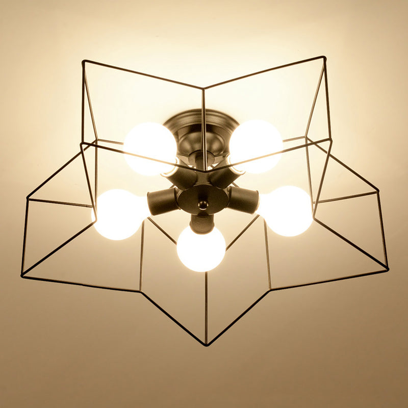 Plafonnier industriel rétro semi - encastré en fer forgé étoile pour espaces intérieurs