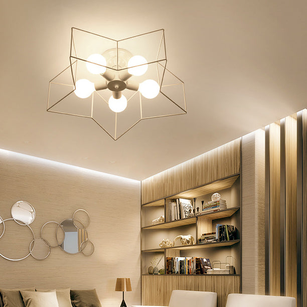 Plafonnier industriel rétro semi - encastré en fer forgé étoile pour espaces intérieurs