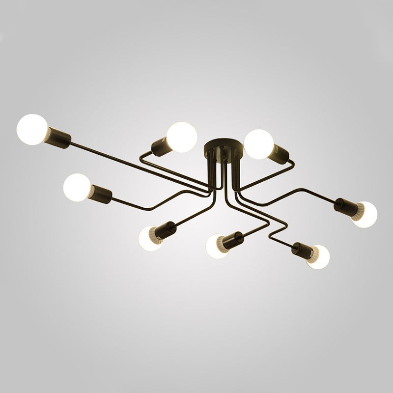 Black Radial Semi Flush Mount in Industrial Creative Style Lacquered Iron Ceiling Fixture