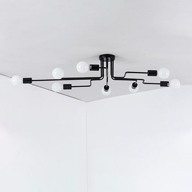 Black Radial Semi Flush Mount in Industrial Creative Style Lacquered Iron Ceiling Fixture