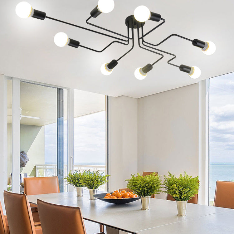 Black Radial Semi Flush Mount in Industrial Creative Style Lacquered Iron Ceiling Fixture