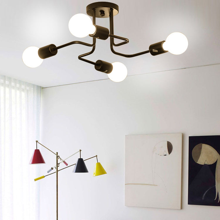 Black Radial Semi Flush Mount in Industrial Creative Style Lacquered Iron Ceiling Fixture