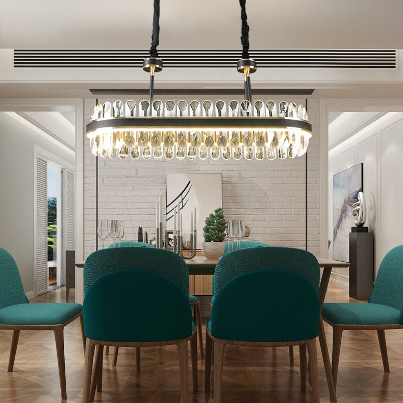 Geometric Island Lights Modern Chandelier Crystal 1 Light Island Lighting in Black Finish