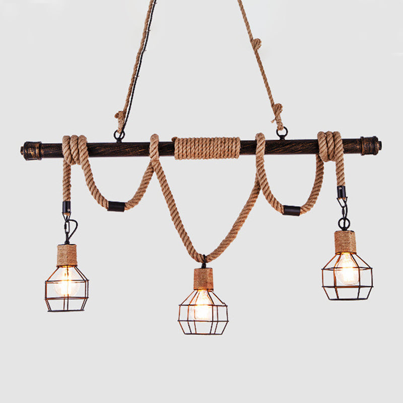 Characteristic Style Hemp Rope LED Hanging Island Pendant Light for Dining Room Bar Clothing Store