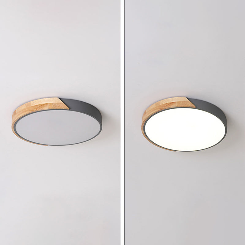 Houten ronde LED-inbouw in moderne Scandinavische stijl acryl Macaron-plafondlamp voor slaapkamer