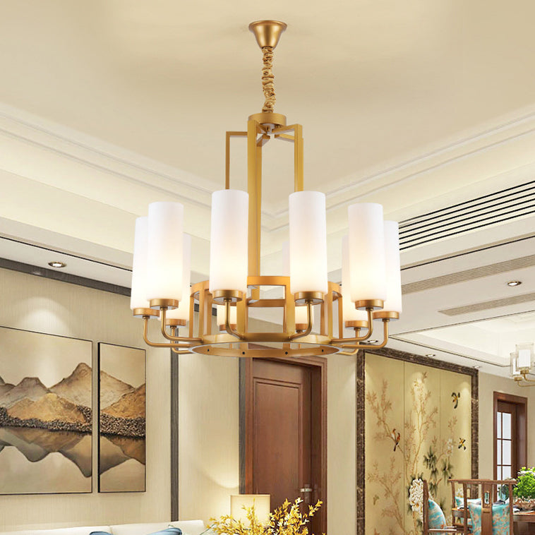 Modern Style Multi Lights Pendant Lighting Fixtures Milk Glass Cylinder Ceiling Chandelier